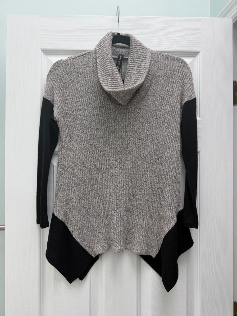 Lord & Taylor Gray and Black Colorblock Cowl Neck Sweater